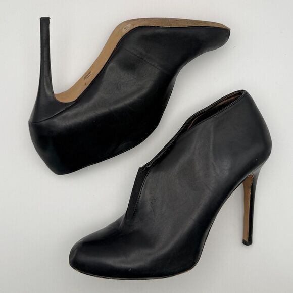 Julianne Hough 4 Sole Society Joey Black Leather Stiletto Pull On Ankle Booties - Picture 1 of 8